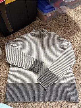 Rachel Zoe Cream and Gray Striped Knit Sweater